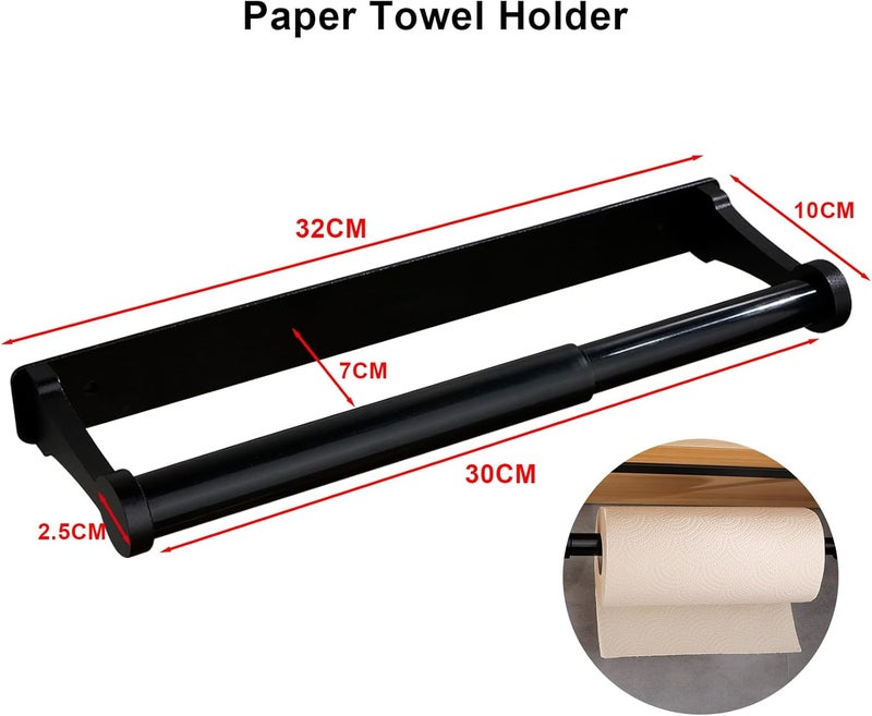 MONEER Paper Towel Holder Under Cabinet, Paper Towel Holder, Aluminum Alloy Kitchen Towel Holders, Self Adhesive Kitchen Roll Holder for Kitchen, Bathroom, Living Room (Black) - Image 5